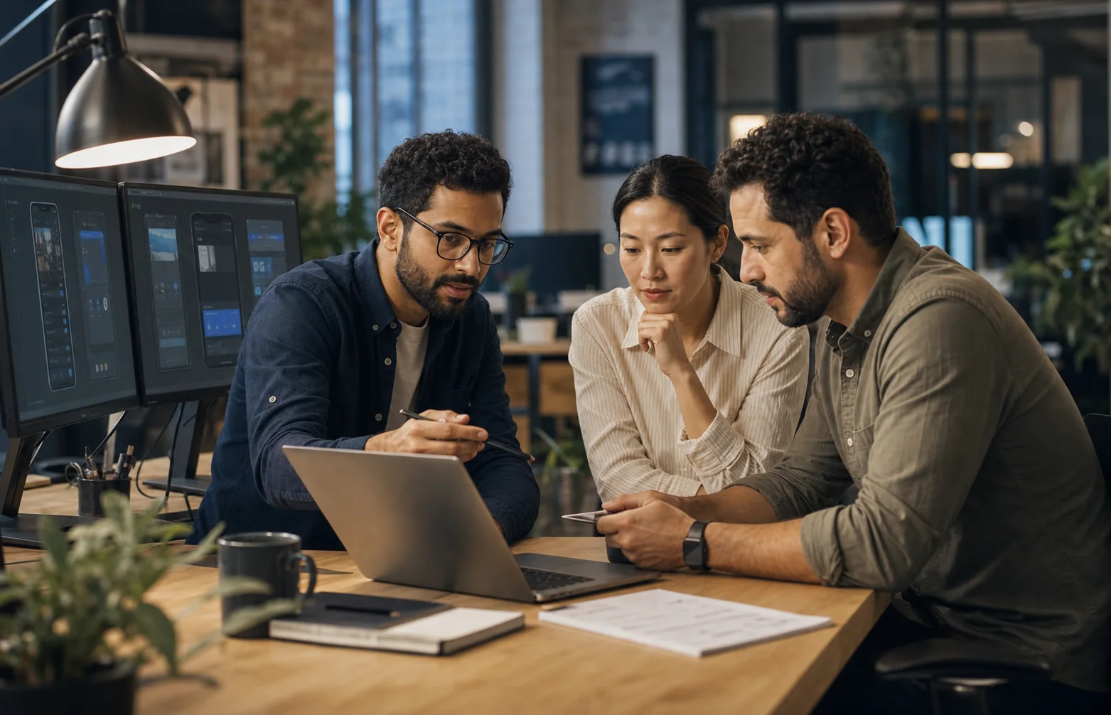 A product team reviewing application designs together